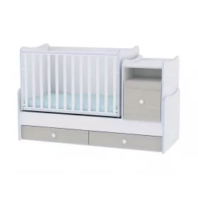   Lorelli Trend PLUS kombi ágy 70x165 - White & Blue Elm / Fehér & Kék csíkozás
