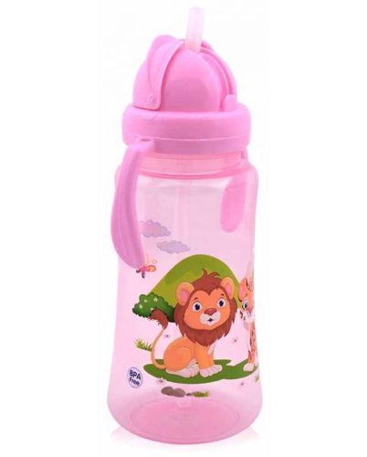 Baby Care Szafari szívószálas sportitató 330 ml - pink