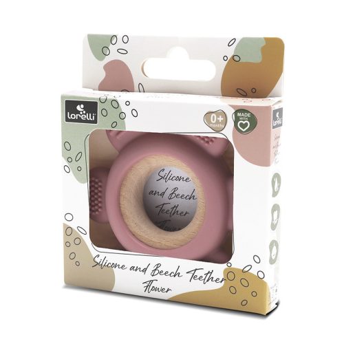 Lorelli Virág szilikon és bükkfa rágóka - Deep Pink