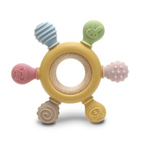   Lorelli Kormánykerék szilikon és bükkfa rágóka - Yellow