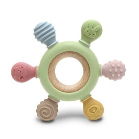   Lorelli Kormánykerék szilikon és bükkfa rágóka - Fresh Green