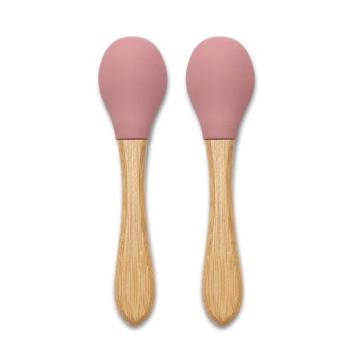 Lorelli Szilikon kanalak bambusz nyéllel, 2db - deep pink
