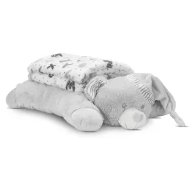   Lorelli Poffy Duo takaró 75x90 cm párnával 45x30 cm - White Grey Teddy Bear