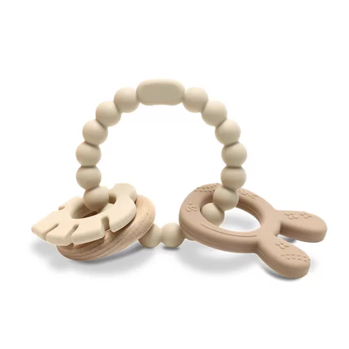 Lorelli Nyuszi szilikon és bükkfa rágóka - Natural Beige