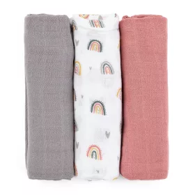   Petite&Mars Bambusz muszlin 3db-os pelenka szett, Moussy Rose Rainbows, 68 x 68 cm