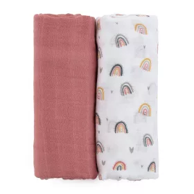  Petite&Mars Bambusz muszlin 2db-os pelenka szett, Misty Rose Rainbow, 120 x 120 cm