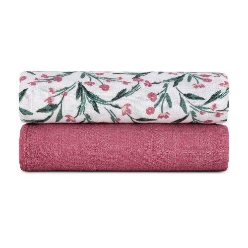 Petite&Mars Bambusz muszlin 2db-os pelenka szett Misty Pink Meadow 120 x 120 cm