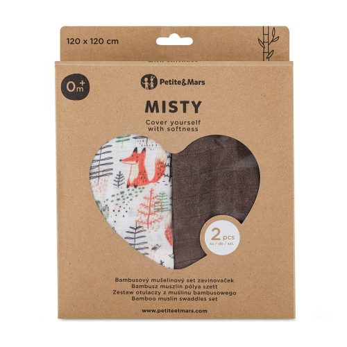 Petite&Mars Bambusz muszlin 2db-os pelenka szett Misty Forest Fox 120 x 120 cm