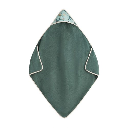 Petite&Mars Bambusz törölköző kapucnival Loulou Whale Song 100 x 100 cm