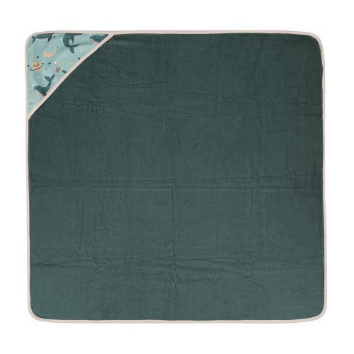 Petite&Mars Bambusz törölköző kapucnival Loulou Whale Song 100 x 100 cm