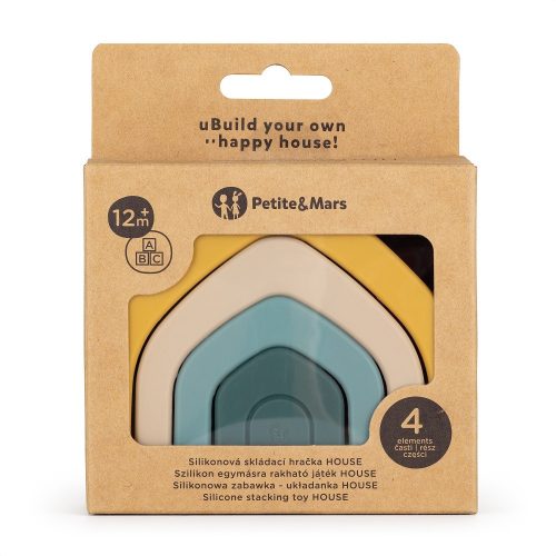 Petite&Mars szilikon egymásra rakható játék, House, Intense Ochre, 12 hó+