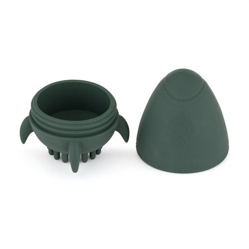 Petite&Mars Szilikon fürdőjáték kefével Splashy Rocket Misty Green 6m+