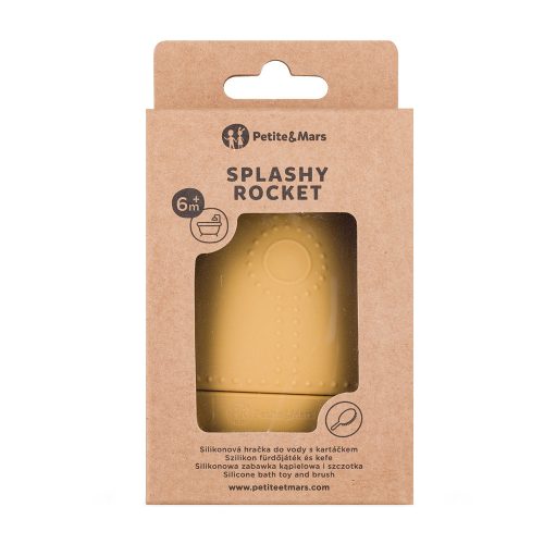 Petite&Mars Szilikon fürdőjáték kefével Splashy Rocket Intense Ochre 6m+