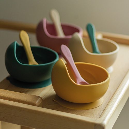 Petite&Mars Szilikon tál tapadókoronggal, Take&Match, Misty Green, 6 hó+