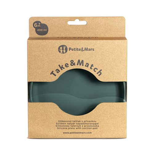 Petite&Mars Szilikon tányér tapadókoronggal, Take&Match, Misty Green, 6 hó+