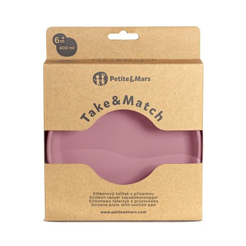 Petite&Mars Szilikon tányér tapadókoronggal, Take&Match, Dusty Rose, 6 hó+