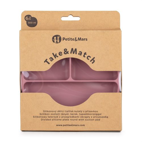 Petite&Mars Szilikon osztott kerek tányér, Take&Match, Dusty Rose, 6 hó+