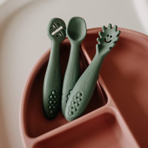 Petite&Mars Szilikon gyakorló kanál szett 3 db Take&Match Velvet Latte 6m+