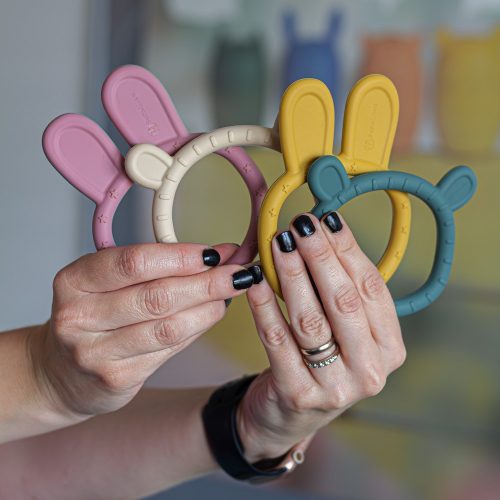 Petite&Mars Szilikon rágóka, Teddy, Misty Green, 0 hó+