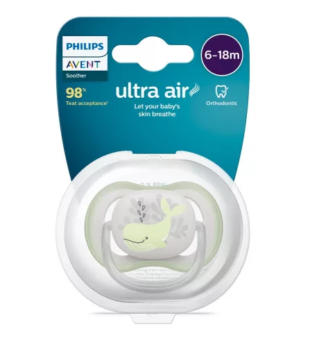 Avent SCF086/05 Játszócumi, ultra air, bálna mintás, 6-18 hó, 1db