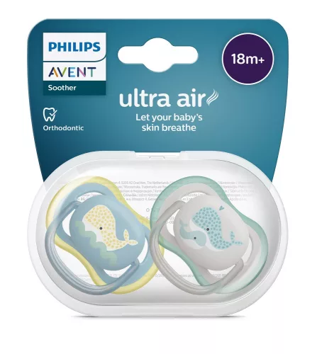 Philips AVENT Játszócumi, Ultra Air, mintás, 18 hó+, (bálna), 2db
