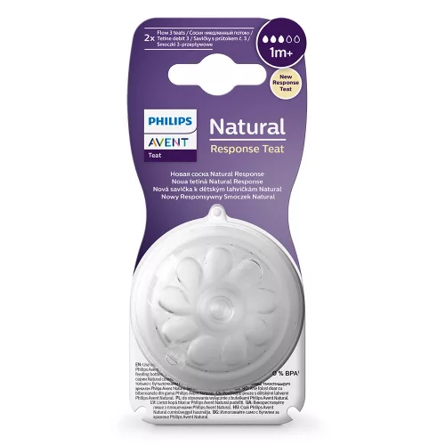 Philips AVENT Etetőcumi Natural Response, 2db, 3 cseppes, 1 hó