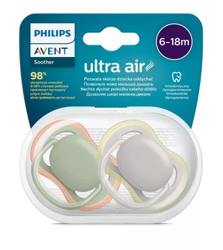 Philips AVENT Játszócumi, Ultra Air, 6-18 hó, neutral, 2 db
