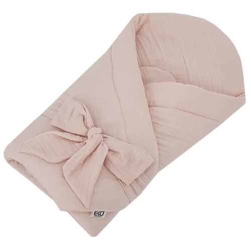 EKO Muszlin pólya kókusz kivehető betéttel és masnival 75x75 cm - Powder pink