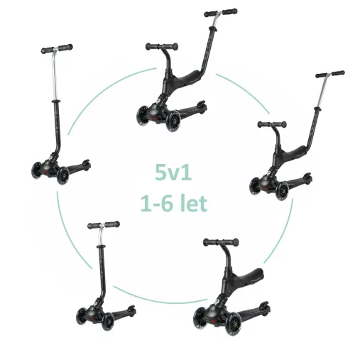 QPLAY Sema Pro 5in1 Roller / Futóbicikli 1-6 éves korig, 50 kg-ig - Black