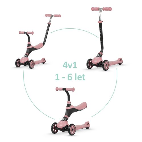 QPLAY Sema 5in1 Roller / Futóbicikli 1-6 éves korig, 50 kg-ig - Pink