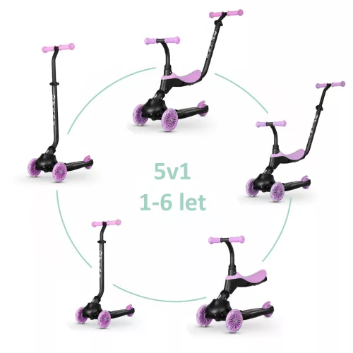 QPLAY futóbicikli/roller Sema Evo LED fényekkel Violet, kor 1 - 6 év, 50 kg-ig