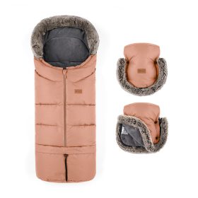   Petite&Mars Téli szett Arctic 4in1 bundazsák + kézmelegítő kesztyű babakocsira Furry - Pastel Peach