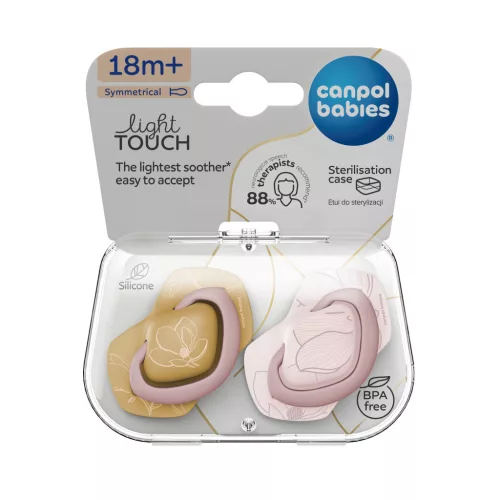 Canpol babies Szilikon szimmetrikus cumi, Light touch, GOLD, 18hó+, 2db - rózsaszín
