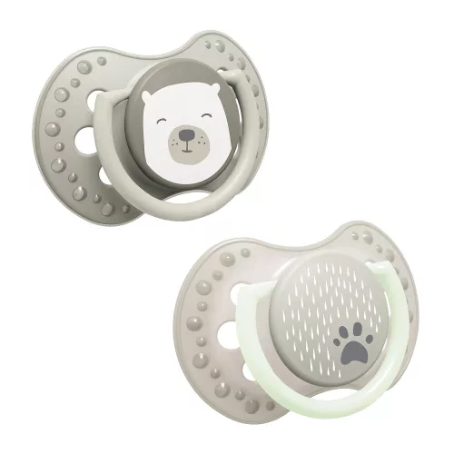 LOVI Világító Dinamikus nyugtató cumi BUDDY BEAR 0-6hó 2db