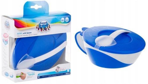 Canpol babies Tál kanállal és fedéllel, 350ml, LITTLE COW - kék