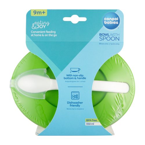 Canpol babies Tál kanállal és fedéllel, 350ml, LITTLE COW - zöld