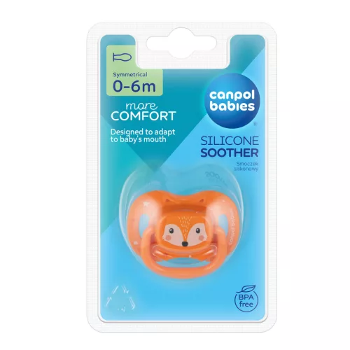 Canpol babies Szimmetrikus szilikon cumi, 0-6hó, 1db, CUTE ANIMALS - narancs