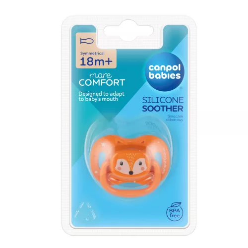 Canpol babies Szilikon szimmetrikus cumi, 18hó+, 1db, CUTE ANIMALS - narancs