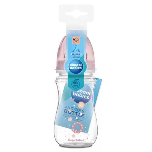 Canpol babies Anti-kólikás cumisüveg, EasyStart, NEWBORN BABY, 240 ml - pink