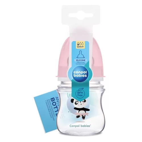 Canpol babies Anti-kólikás cumisüveg, EasyStart, EXOTIC ANIMALS, 120 ml - rózsaszín