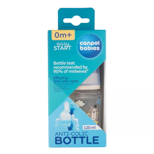 Canpol babies Anti-kólikás cumisüveg, EasyStart, 120 ml, BONJOUR PARIS - kék