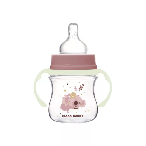 Canpol babies Anti-kólikás cumisüveg, világító fogantyúval, EasyStart, SLEEPY KOALA, 120 ml - pink