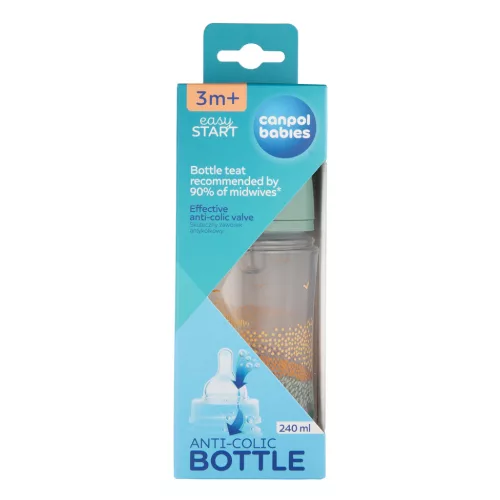 Canpol babies Anti-kólikás cumisüveg, EasyStart, MOUNTAINS, 240 ml - zöld