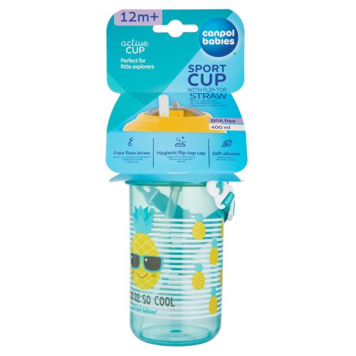 Canpol babies Sport itatópohár, flip-top, szilikon szívószállal, 400 ml, SO COOL, sárga
