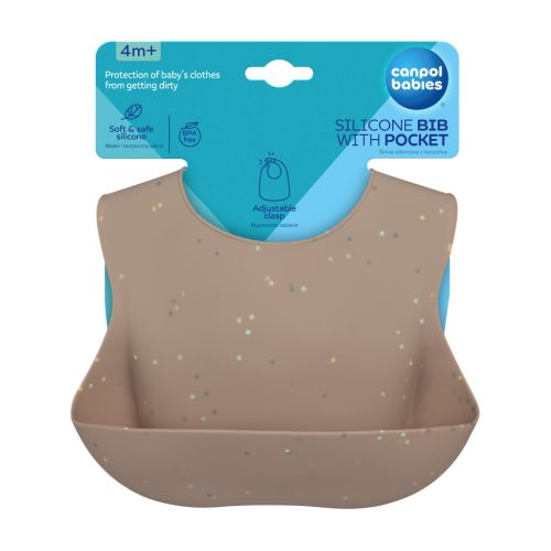 Canpol babies Szilikon előke zsebbel, DOTS - bézs