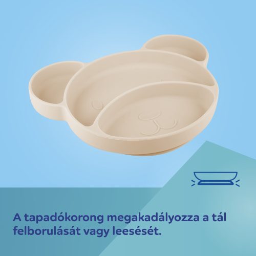 Canpol babies Szilikon osztott tányér, tapadókoronggal, Mackó - krémszín
