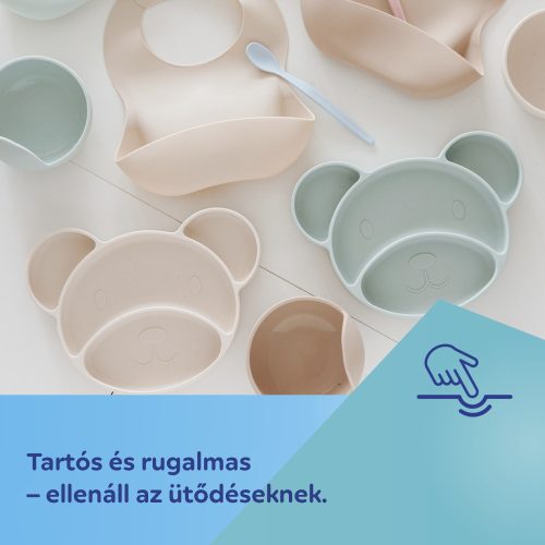 Canpol babies Szilikon osztott tányér, tapadókoronggal, Mackó - krémszín