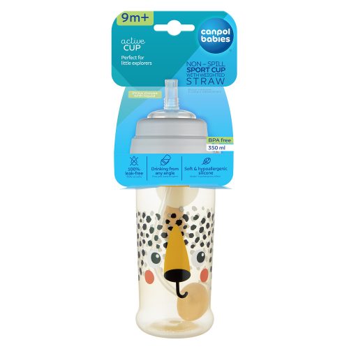 Canpol babies Cseppmentes sport itatópohár súlyozott szívószállal BabiesBoo 350ml - gepárd