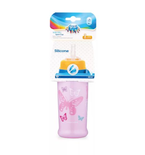 Canpol babies Cseppmentes itatópohár, szilikon szívószállal, 350 ml, BUTTERFLY - rózsaszín