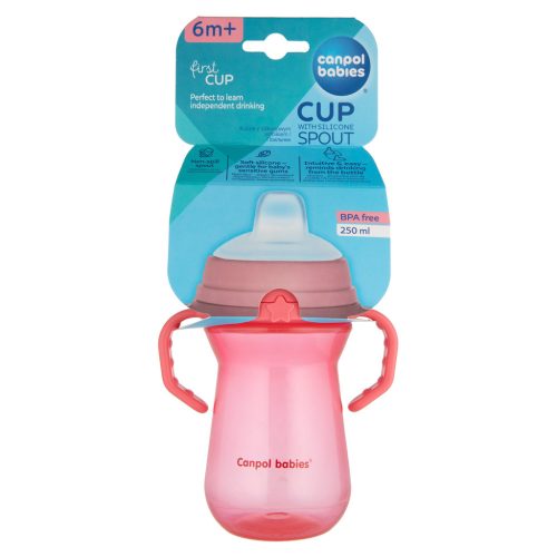 Canpol babies Itatópohár szilikonos ivócsőrrel, FirstCup, 250 ml, rózsaszín